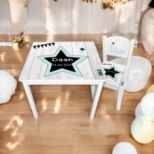 Tafel en stoeltje ster op hout met naam