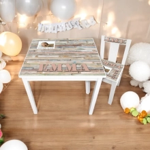 kindertafel en stoel hout met foto