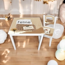 Tafel en stoel met naam foto tape