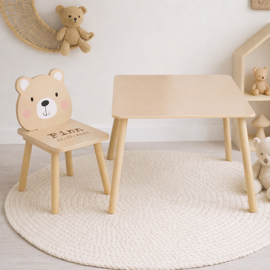 Tafel en berenstoeltje | kinderstoeltje met naam | kraamkado met naam